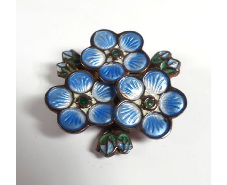 A David Andersen silver and enamelled brooch depicting forget me knots, w. 2.6 cm   CONDITION REPORT:  Small losses to enamel