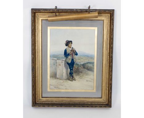 C.. Buonpiuioi (Italian),a study of a boy playing a whistle,signed,watercolour,71 x 52.5 cm   CONDITION REPORT:  Dimension fo