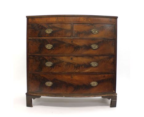 A Victorian mahogany bow fronted chest of two short over three long drawers on bracket feet, w. 110 cm   CONDITION REPORT:  O