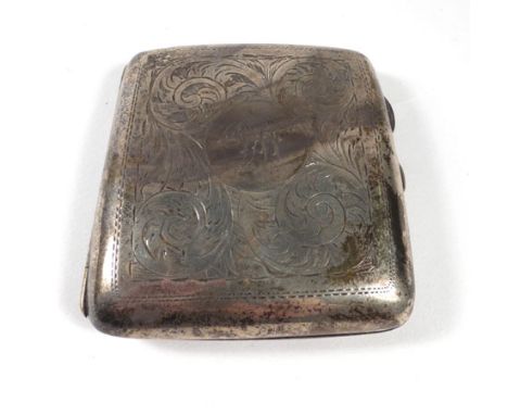 An early 20th century silver florally engraved cigarette case of square cushioned form, maker WA, Birmingham 1926, w. 8 cm, 2