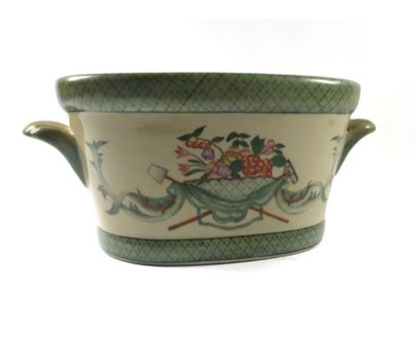 A late 20th century ceramic two handled trough bearing the crest of Prince Louis Albert de Broglie, known as Le Prince Jardin