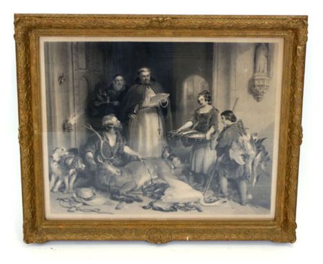 After Samuel Cousins,returning from the hunt,mezzotint engraving,60 x 77 cm   CONDITION REPORT:  Dimension for image only. Fr