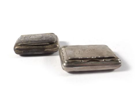 A late Victorian silver and florally engraved snuff container of rectangular form, maker R&B, Birmingham 1899, w. 5.5 cm, tog