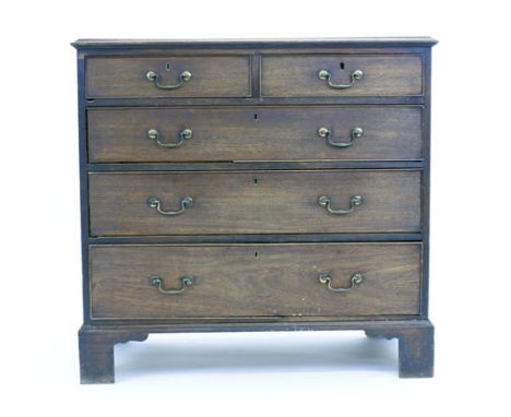 A 19th century mahogany chest of two short over three long drawers on bracket feet, w. 94 cm   CONDITION REPORT:  Shrinkage a