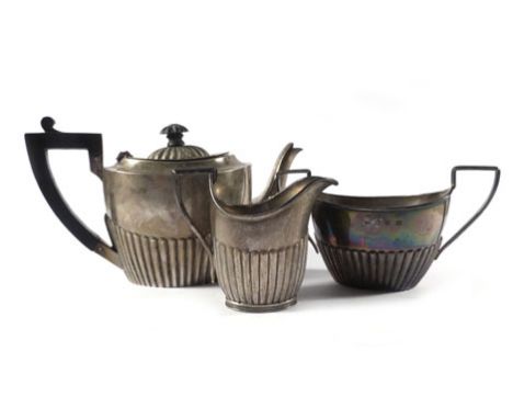 A Victorian and later silver bachelors harlequin three piece tea service of vase shaped form having gadrooned decoration, Bir