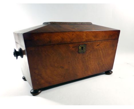A 19th century mahogany tea caddy of sarcophagus form together with a faux tortoise shell box
