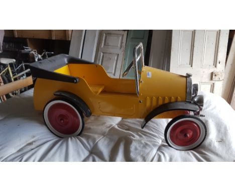 Modern Child's Pedal Car, vintage style, painted yellow, 95cm long