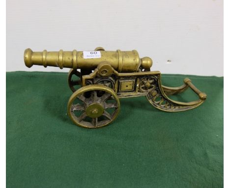 Modern Small Brass Model of a Cannon in a stand, 50cm w