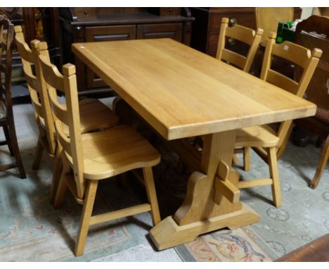 Solid light Oak Dining Table, 80cm x 1.5m and a matching set of 4 ladderback Chairs