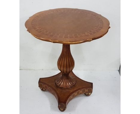 Walnut Finish Occasional Table with a circular serpentine shaped top on a tripod base, 64cm dia