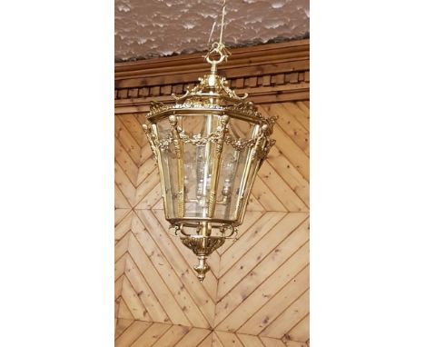 Regency Style Brass Hall Lantern (electric) (4 light connections inside), 24”h x 14” w 