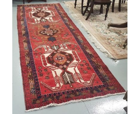 Washed red ground Persian Hariz Runner, probably antique, 3.33m x 1.16m