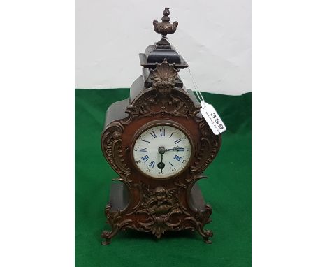Late 19th C ornate walnut mantle clock, LENZKIRCH WORKS, 1 MILLION, with scroll detailed ormulu mounts, with crowned mask ena