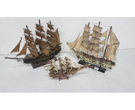 Group of 3 x Vintage Models of Trawlers with canvas sails – 1 Onedin, from 36cm w - 50cm w (3)