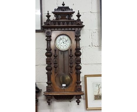 Double Weight spring driven Vienna Wall Clock, Gustav Becker, in an elaborate decorative mahogany case, painted dial with Alp