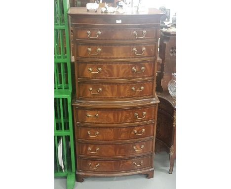 Mahogany Chest-On-Chest, bow fronted with brass drop handles, bracket feet, 80cm w x 1.56m h