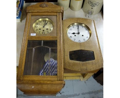 20th C Continental Walnut Wall Clock with a silvered dial and Arabic numerals &amp; 2 other similar wall clocks (1 with no gl