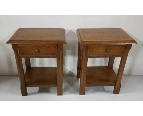 Matching pair of low Oak Bedside Cabinets, with drawer and under shelf, each 18"w x 23"h x 13"d