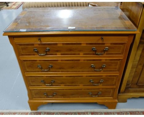 Yew Wood Chest, 78cm w x 77cm h, with 4 drawers, bracket feet