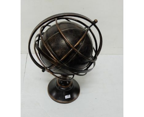 Leather lined Wall Globe in metal "solar" casing, 60cm h x 50cm w
