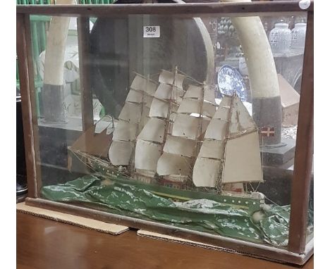 Model of Danish Ship – “Ingrid” in glass case, 75cm x 48cm