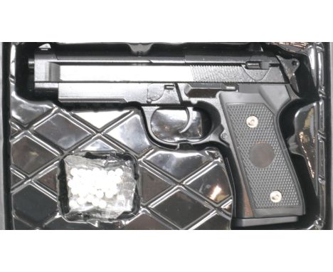 New old stock spring powered 6mm BB pistol in black (Berretta style). UK P&amp;P Group 2 (£20+VAT for the first lot and £4+VA