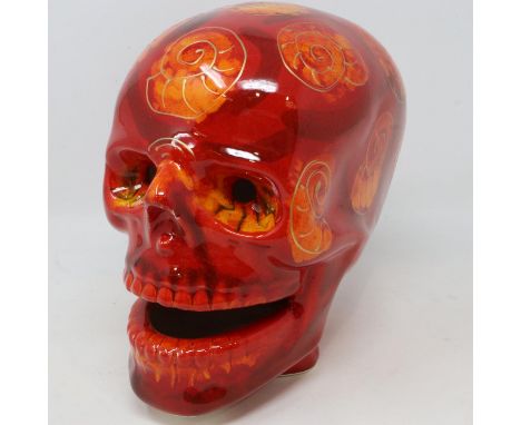 Anita Harris skull, signed in gold, no cracks or chips, H: 18 cm. UK P&amp;P Group 2 (£20+VAT for the first lot and £4+VAT fo