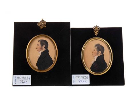 TWO GEORGE III WATERCOLOUR PORTRAIT MINIATURES,depicting brothers-in-law Mr. Simon Vertue and Mr. Jacob Sizer, both with brie