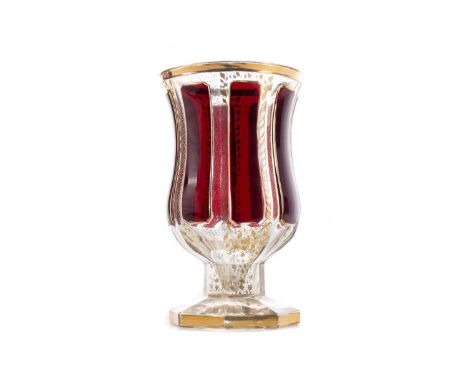 BOHEMIAN GLASS GOBLET,with ruby glass panels and gilded decoration, 15cm highCondition generally good. Light wear including g