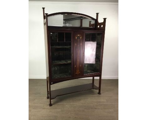 ARTS &amp; CRAFTS MAHOGANY TWO DOOR DISPLAY CABINET,in the manner of Shapland &amp; Petter, with mirrored gallery back flanke