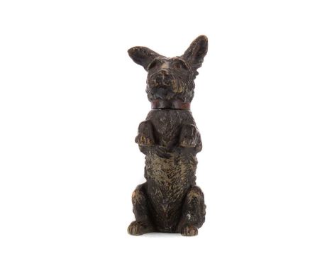 VICTORIAN PATINATED METAL TABLE LIGHTER,modelled in the form of a terrier, 14cm high