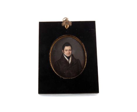 REGENCY PORTRAIT MINIATURE OF A GENTLEMAN,signed Berny Fils, watercolour on ivory, image size 10cm x 8.4cm, famed and under g