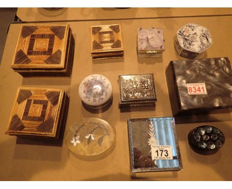 Eleven trinket boxes glass ceramics etc