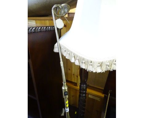 Turned column standard lamp with shade and another brass effect E/T