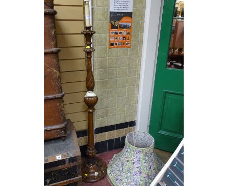 Wooden turned column standard lamp A/F