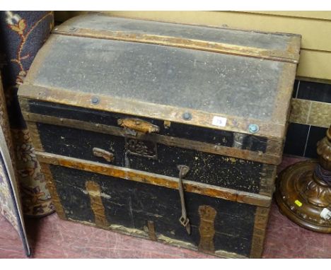 Dome topped wooden banded trunk