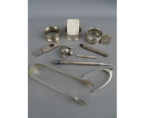 Group of collectable silver items including a vesta case inscribed 'Elder Dempster &amp; Co' decorated with a ship titled 'RM