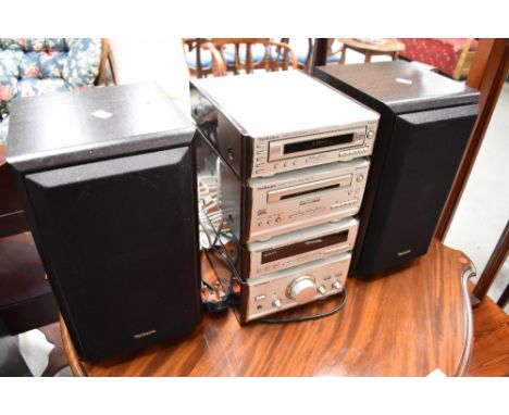 A Technics compact Hifi, includes a pair of Apollo speaker stands