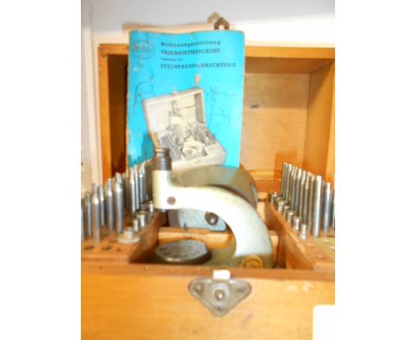 A vintage G Boley watchmakers vice and tools case