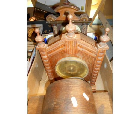 A Victorian mahogany cased bracket clock with enamel dial and Roman numerals, an Ansonia oak cased Gothic style bracket clock