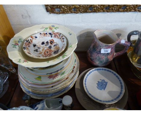 A Govancroft Spongeware Jug, Jasperware Plate, Poole Plate, Decorated Plates Etc