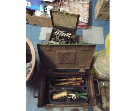 Three Metal Ammunition Boxes Containing Ring Spanners and Other Workshop Tools 