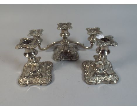 A Three Piece Silver Plated Candelabra Set 