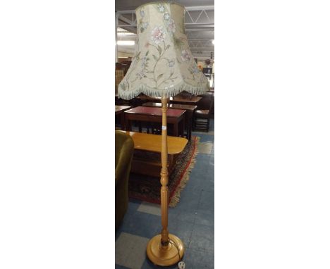 A Turned Wooden Standard Lamp and Shade 