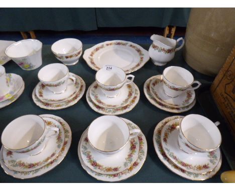 A Royal Stafford Love Story Pattern Tea Set Comprising Six Trios, Bread and Butter Plate, Sugar and Cream