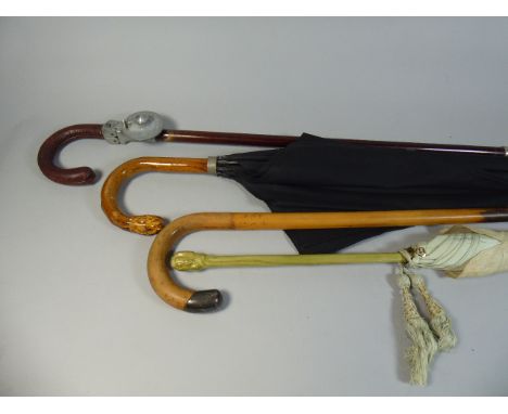 A Collection of Vintage Walking Stick, Shooting Stick, Parasol and Umbrella 