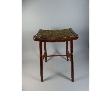 An Edwardian Tapestry Topped Stool with Turned Supports and Stretchers, 40cm Wide