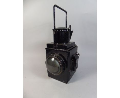 An Early 1900 Black Painted British Rail Railway Lamp Complete with Burner and Glass Slide