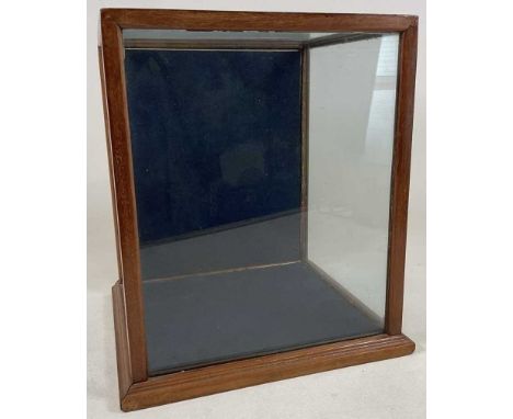 A glazed display case with key, ideal for taxidermy or scientific instruments, 49 x 44 x 41cm