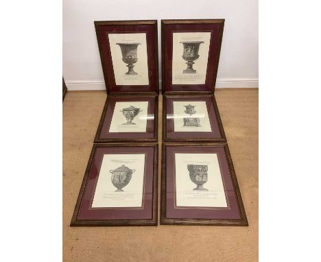 After GIOVANNI BATTISTA PIRANESI (1720 - 1778); a set of six architectural studies of urns, largest 51 x 35cm, framed and gla